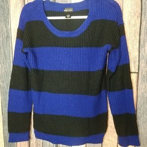 Black and Blue Thick Striped Knit Sweater